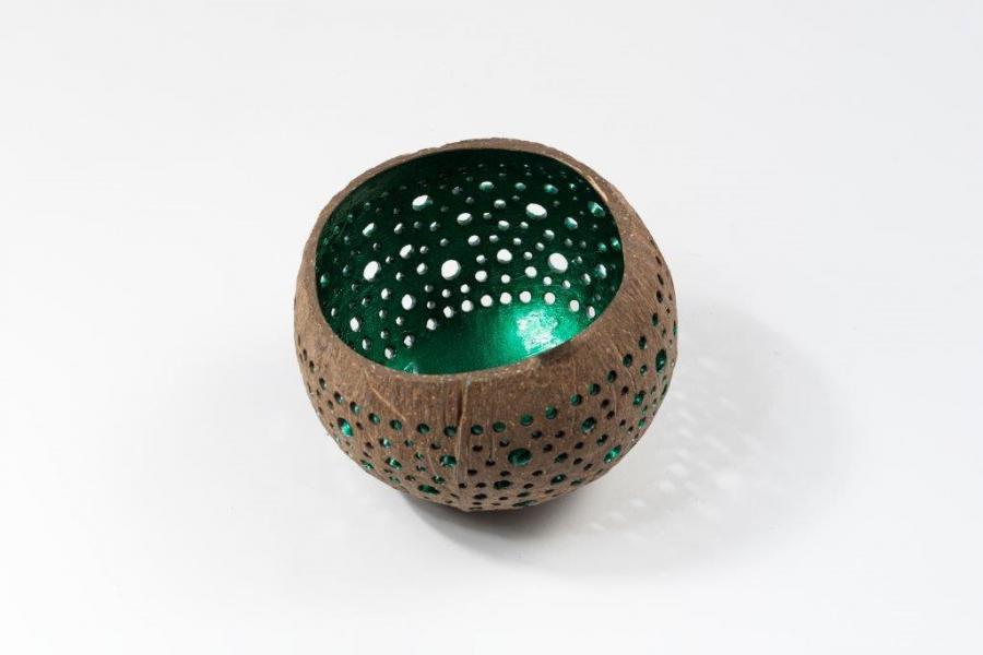 Coconut tea light holder - teal